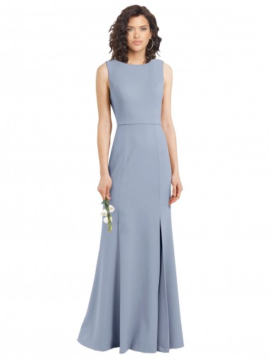 Open Back Sleeveless Boat Neck Sheath Stretch Crepe Bridesmaid Dress Worcester