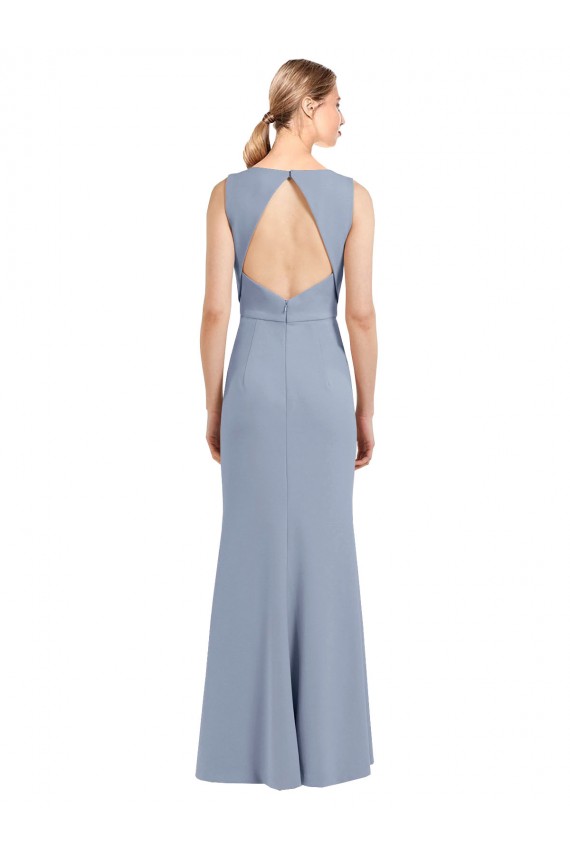 Open Back Sleeveless Boat Neck Sheath Stretch Crepe Bridesmaid Dress Worcester