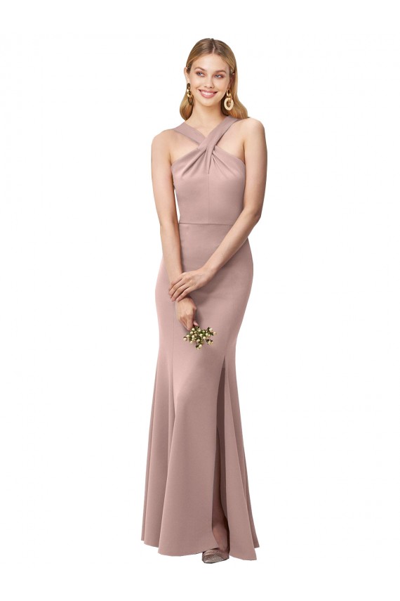 Criss Cross Back Sleeveless Halter Neck Sheath Stretch Crepe Prom Dress / Bridesmaid Dress Worcester