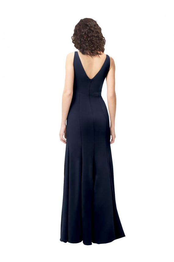 V-Back Dark Navy Sleeveless V-Neck A-Line Stretch Crepe Formal Dress / Bridesmaid Dress Worcester