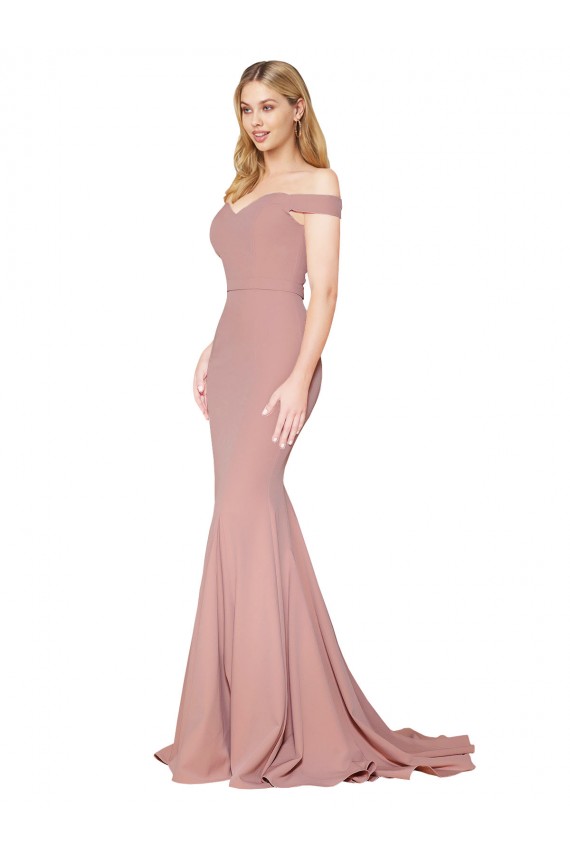 Dusty Pink Sleeveless Off the Shoulder Mermaid Stretch Crepe Formal Evening Gown / Prom Dress / Bridesmaid Dress Worcester