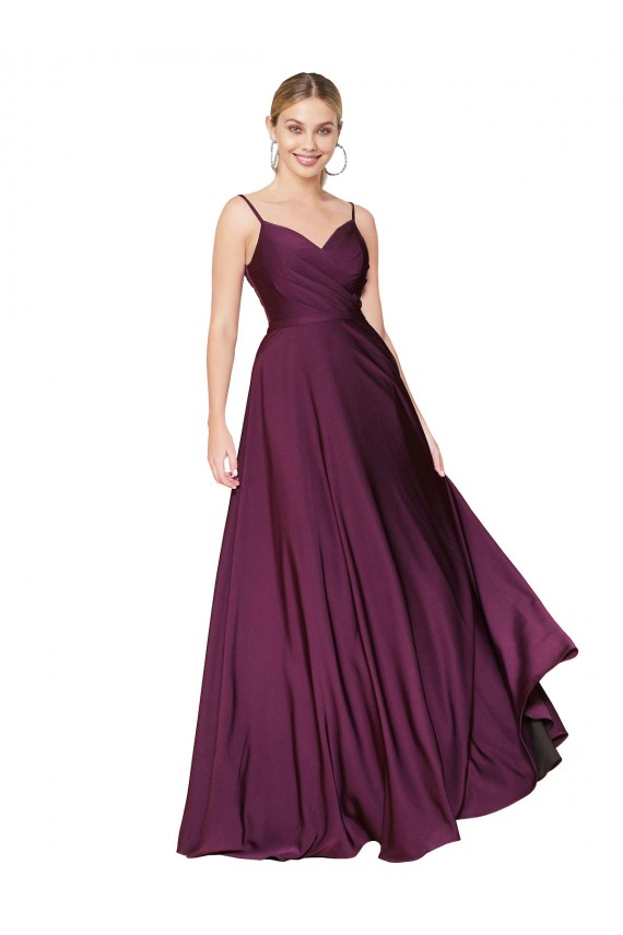 V-Back Sleeveless Spaghetti Straps A-Line Stretch Crepe Formal Evening Gown / Prom Dress / Bridesmaid Dress Worcester