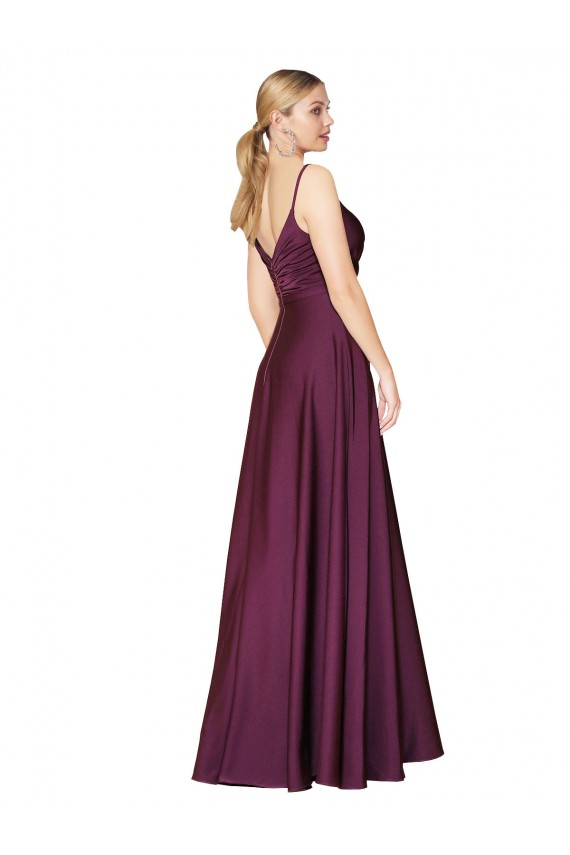 V-Back Sleeveless Spaghetti Straps A-Line Stretch Crepe Formal Evening Gown / Prom Dress / Bridesmaid Dress Worcester