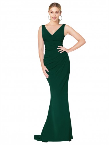 Midnight Green Sleeveless V-Neck Mermaid Stretch Crepe Formal Evening Gown / Prom Dress / Bridesmaid Dress Worcester
