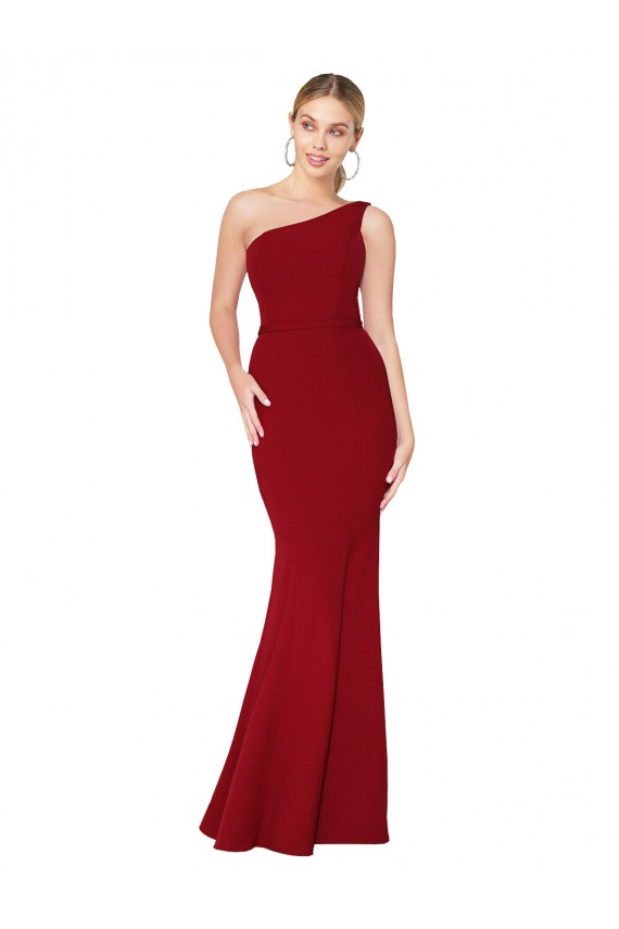 Burgundy Sleeveless One Shoulder Mermaid Stretch Crepe Formal Evening Gown / Prom Dress / Bridesmaid Dress Worcester