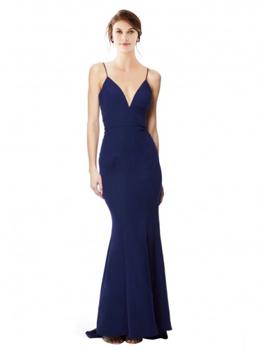 Open Back Sleeveless Spaghetti Straps Mermaid Stretch Crepe Formal Dress / Bridesmaid Dress Worcester
