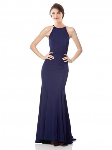 Navy Blue Sleeveless Halter Neck Mermaid Stretch Crepe Bridesmaid Dress / Formal Dress Worcester
