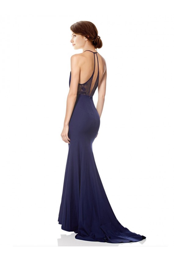 Navy Blue Sleeveless Halter Neck Mermaid Stretch Crepe Bridesmaid Dress / Formal Dress Worcester