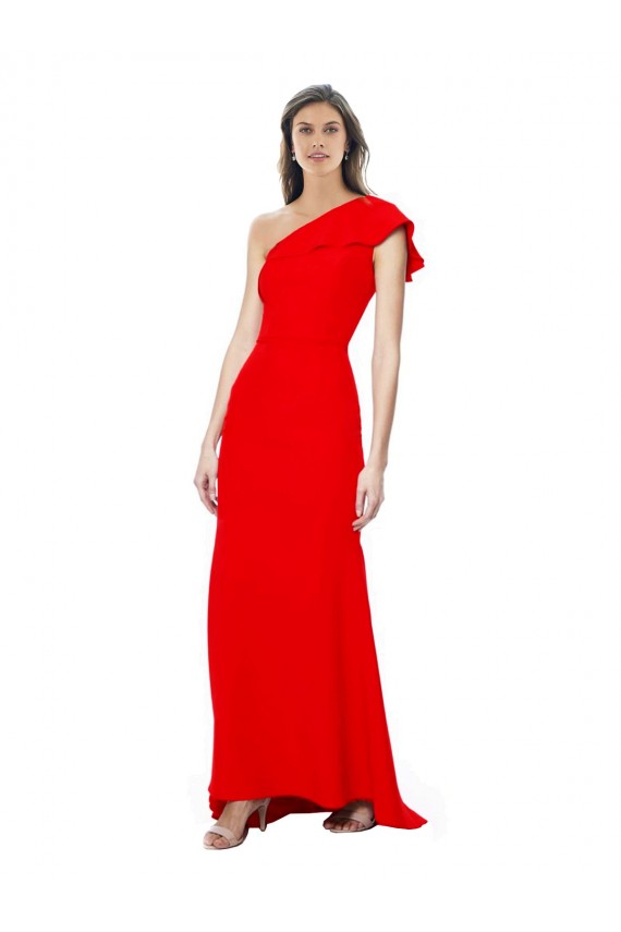 Red Sleeveless One Shoulder Mermaid Stretch Crepe Formal Dress / Bridesmaid Dress Worcester