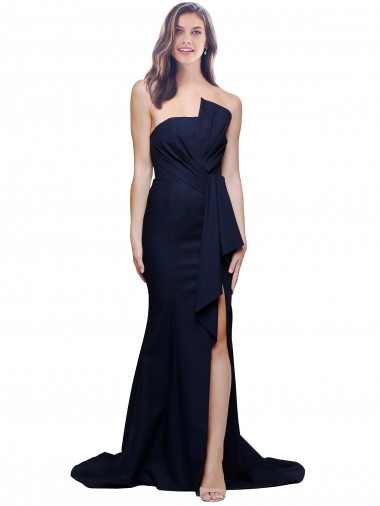 Low Back Dark Navy Sleeveless Strapless Sheath Stretch Crepe Semi Formal Evening Dress / Prom Dress / Bridesmaid Dress Worcester