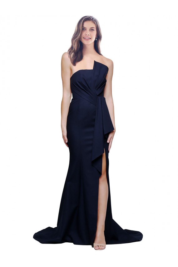 Low Back Dark Navy Sleeveless Strapless Sheath Stretch Crepe Semi Formal Evening Dress / Prom Dress / Bridesmaid Dress Worcester