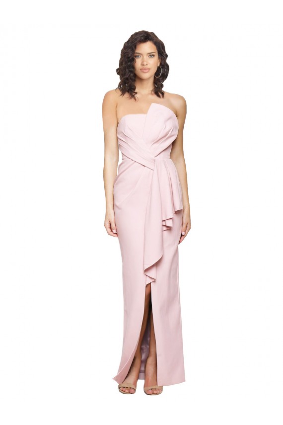 Low Back Pink Sleeveless Strapless Sheath Stretch Crepe Formal Dress / Bridesmaid Dress Worcester