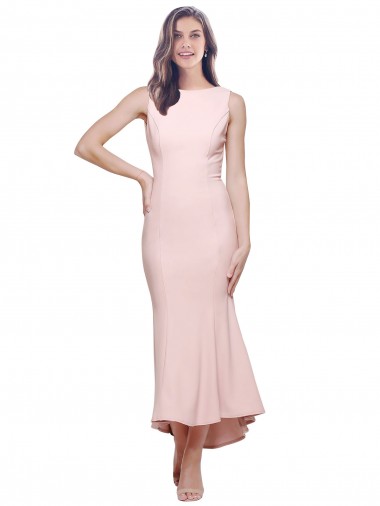 Low Back Sleeveless High Neck Sheath Stretch Crepe High Low Evening Gown / Prom Dress / Bridesmaid Dress Worcester