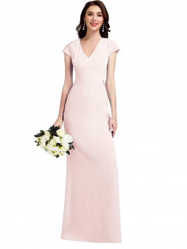 Cap Sleeves V-Neck A-Line Stretch Crepe Formal Evening Gown / Prom Dress / Bridesmaid Dress Worcester