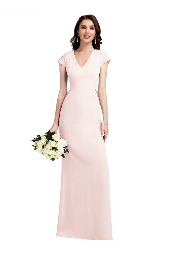 Cap Sleeves V-Neck A-Line Stretch Crepe Formal Evening Gown / Prom Dress / Bridesmaid Dress Worcester