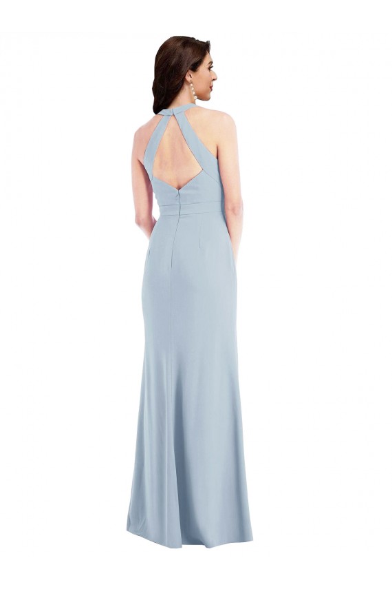 Open Back Light Sky Blue Sleeveless Halter Neck A-Line Stretch Crepe Formal Evening Gown / Prom Dress / Bridesmaid Dress Worcester