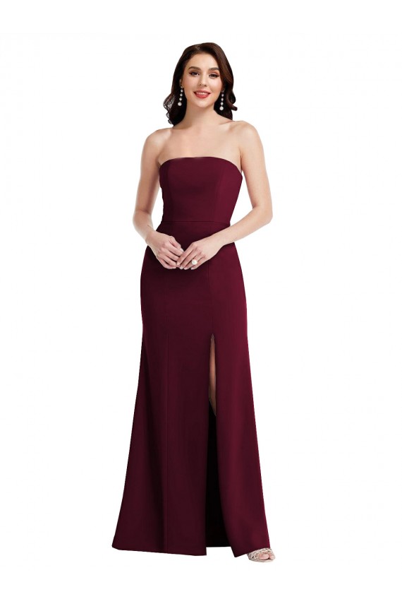 Burgundy Gold Sleeveless Strapless Trumpet Stretch Crepe Semi Formal Evening Dress / Prom Dress / Bridesmaid Dress Worcester