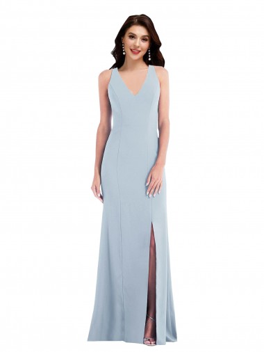 Criss Cross Back Sleeveless V-Neck Trumpet Stretch Crepe Evening Dress / Bridesmaid Dress Worcester