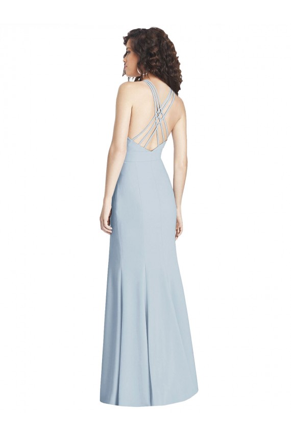 Criss Cross Open Back Sleeveless Halter Neck Trumpet Stretch Crepe Evening Dress / Bridesmaid Dress Worcester