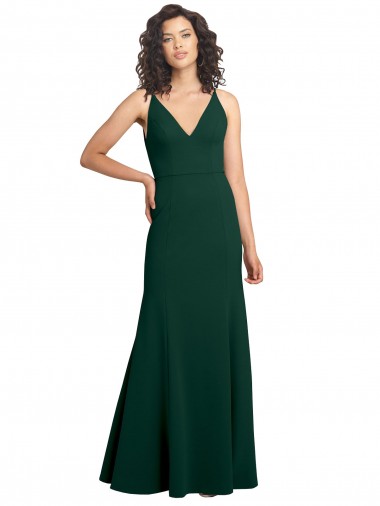 V-Back Midnight Green Sleeveless V-Neck A-Line Stretch Crepe Formal Dress / Bridesmaid Dress Worcester