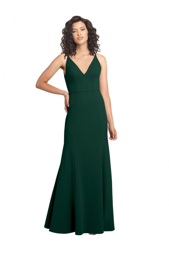 V-Back Midnight Green Sleeveless V-Neck A-Line Stretch Crepe Formal Dress / Bridesmaid Dress Worcester