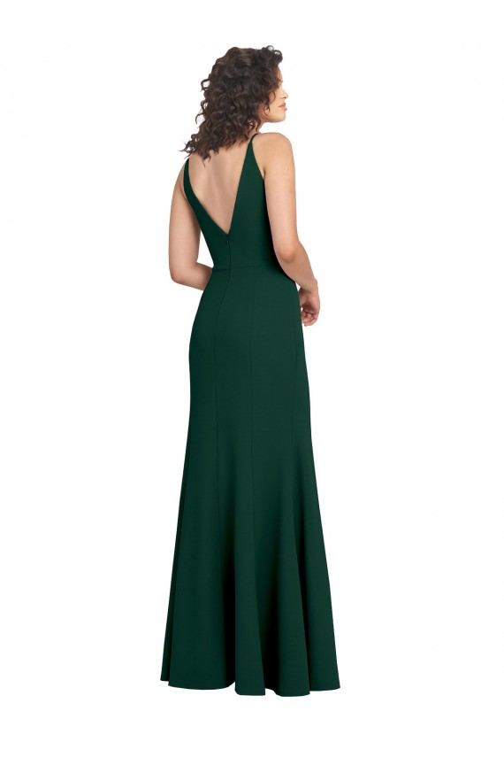 V-Back Midnight Green Sleeveless V-Neck A-Line Stretch Crepe Formal Dress / Bridesmaid Dress Worcester