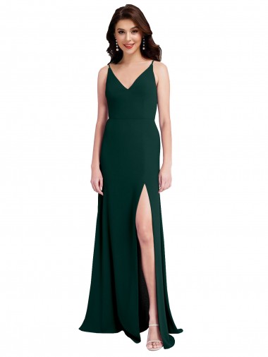 V-Back Midnight Green Sleeveless V-Neck A-Line Stretch Crepe Formal Evening Gown / Prom Dress / Bridesmaid Dress Worcester