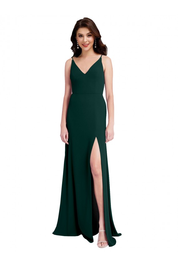 V-Back Midnight Green Sleeveless V-Neck A-Line Stretch Crepe Formal Evening Gown / Prom Dress / Bridesmaid Dress Worcester