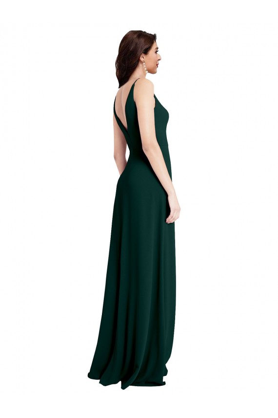 V-Back Midnight Green Sleeveless V-Neck A-Line Stretch Crepe Formal Evening Gown / Prom Dress / Bridesmaid Dress Worcester