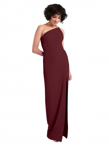 Burgundy Gold Sleeveless One Shoulder Sheath Stretch Crepe Formal Evening Gown / Prom Dress / Bridesmaid Dress Worcester