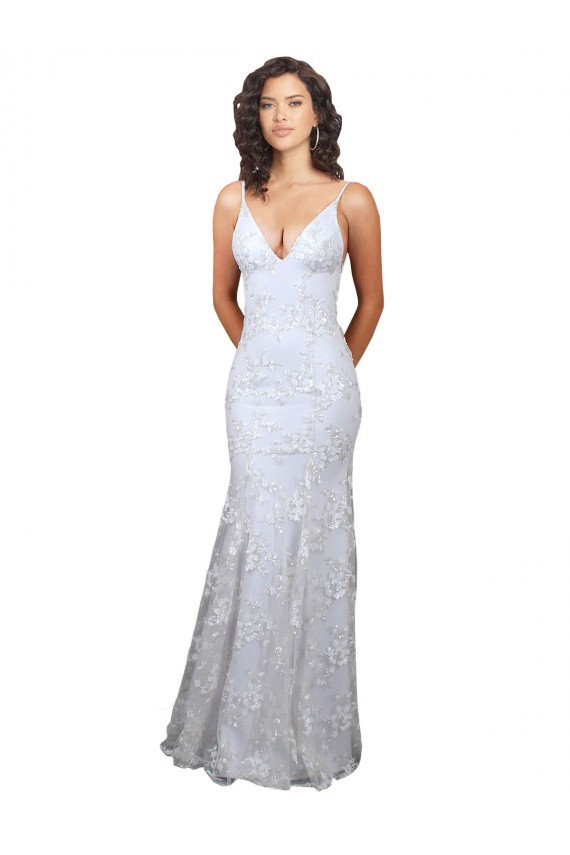 Backless White Sleeveless V-Neck Mermaid Stretch Crepe & Sequin Tulle Formal Evening Gown / Prom Dress / Bridesmaid Dress Worcester