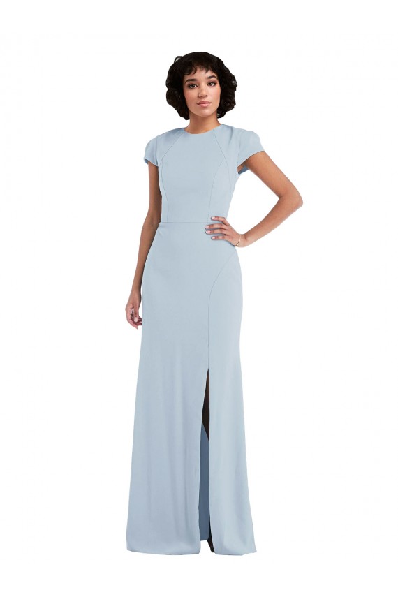 Keyhole Back Cap Sleeves Jewel Neck Trumpet Stretch Crepe Semi Formal Evening Dress / Bridesmaid Dress Worcester