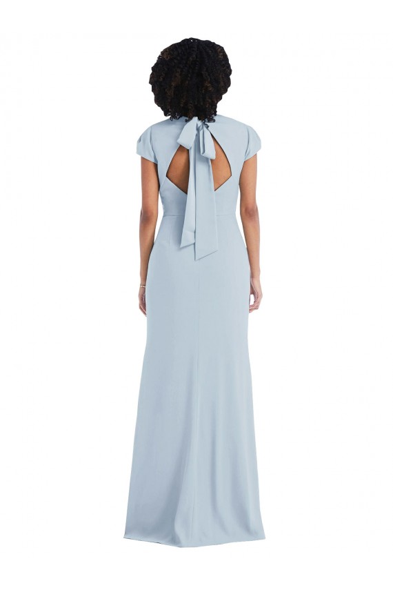 Keyhole Back Cap Sleeves Jewel Neck Trumpet Stretch Crepe Semi Formal Evening Dress / Bridesmaid Dress Worcester