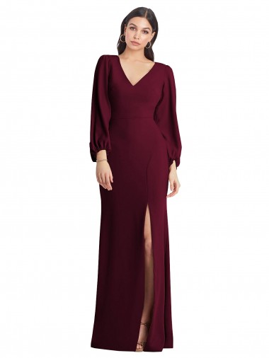 Puff Sleeves V-Neck Trumpet Stretch Crepe Semi Formal Evening Dress / Prom Dress / Bridesmaid Dress Worcester