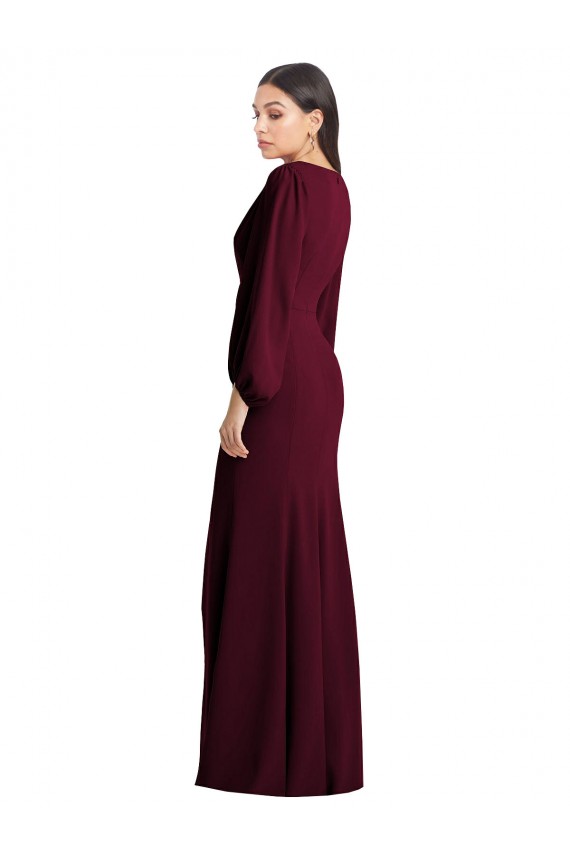 Puff Sleeves V-Neck Trumpet Stretch Crepe Semi Formal Evening Dress / Prom Dress / Bridesmaid Dress Worcester
