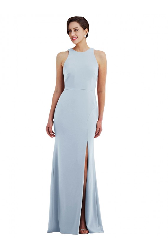 Open Back Light Sky Blue Sleeveless Halter Neck Trumpet Stretch Crepe Formal Evening Gown / Prom Dress / Bridesmaid Dress Worcester