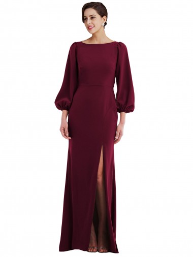 Open Back Long Sleeves Bateau Neck Trumpet Stretch Crepe Formal Evening Gown / Prom Dress / Bridesmaid Dress Worcester