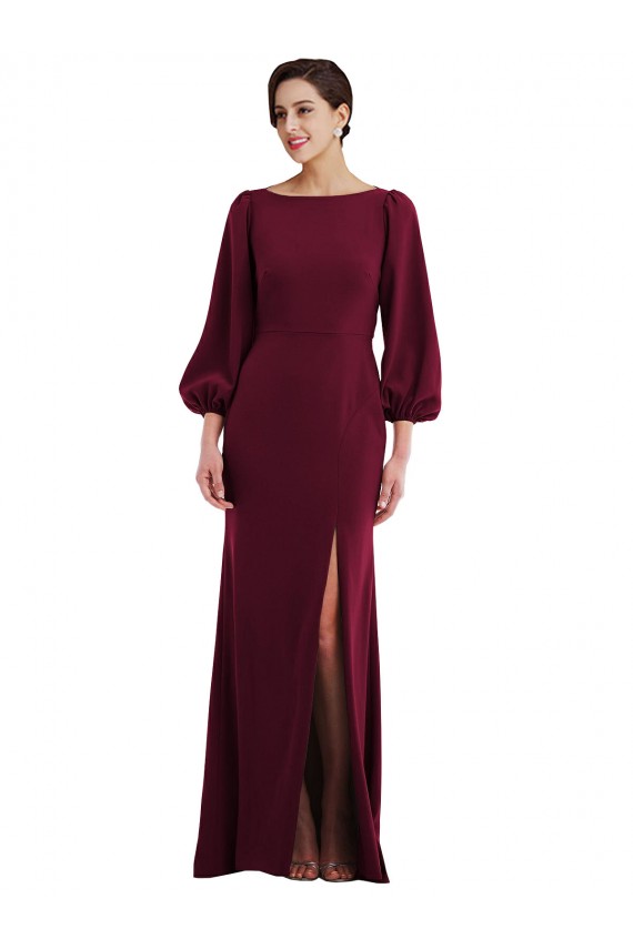 Open Back Long Sleeves Bateau Neck Trumpet Stretch Crepe Formal Evening Gown / Prom Dress / Bridesmaid Dress Worcester