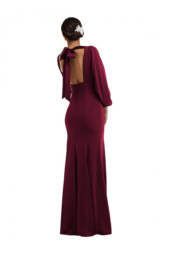 Open Back Long Sleeves Bateau Neck Trumpet Stretch Crepe Formal Evening Gown / Prom Dress / Bridesmaid Dress Worcester