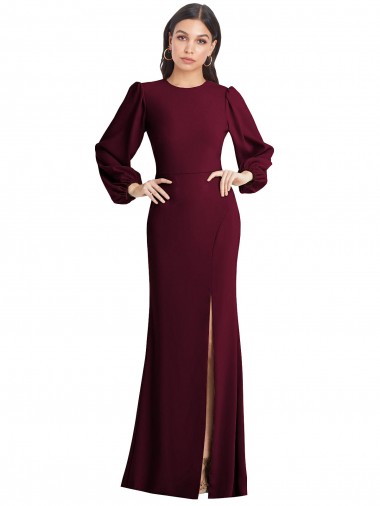 Open Back Puff Sleeves Bateau Neck Trumpet Stretch Crepe Formal Dress / Bridesmaid Dress Worcester