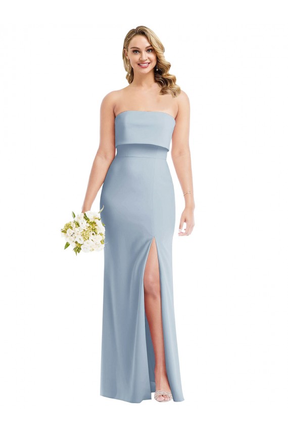 Low Back Light Sky Blue Sleeveless Strapless Trumpet Stretch Crepe Semi Formal Evening Dress / Prom Dress / Bridesmaid Dress Worcester