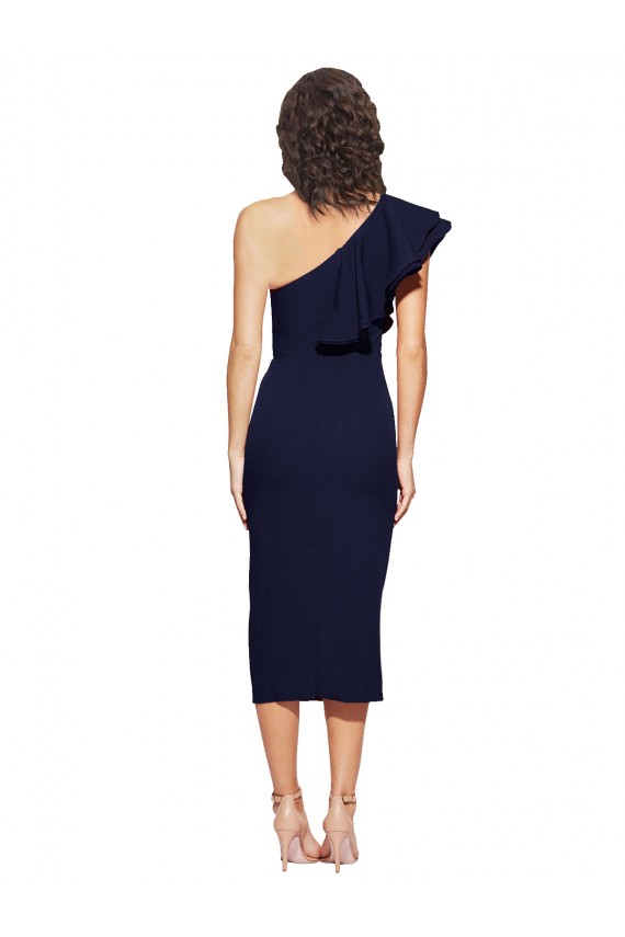 Dark Navy Sleeveless One Shoulder Sheath Stretch Crepe Prom Dresses Worcester