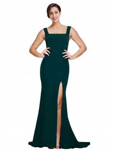 Midnight Green Sleeveless Square Neck Sheath Stretch Crepe Semi Formal Evening Dress / Prom Dress / Bridesmaid Dress Worcester