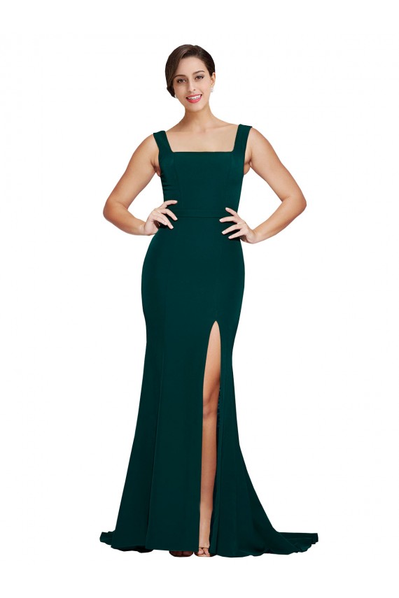 Midnight Green Sleeveless Square Neck Sheath Stretch Crepe Semi Formal Evening Dress / Prom Dress / Bridesmaid Dress Worcester