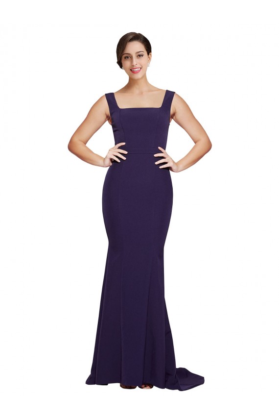 Dark Navy Sleeveless Square Neck Sheath Stretch Crepe Semi Formal Evening Dress / Prom Dress / Bridesmaid Dress Worcester