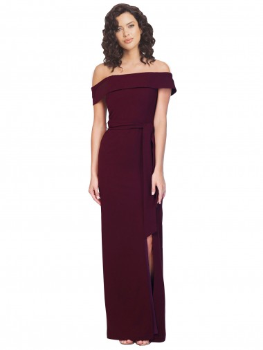 Low Back Burgundy Gold Sleeveless Off the Shoulder Sheath Stretch Crepe Formal Evening Gown / Prom Dress / Bridesmaid Dress Worcester