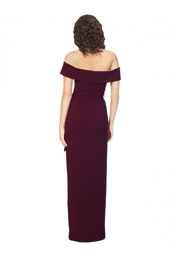 Low Back Burgundy Gold Sleeveless Off the Shoulder Sheath Stretch Crepe Formal Evening Gown / Prom Dress / Bridesmaid Dress Worcester