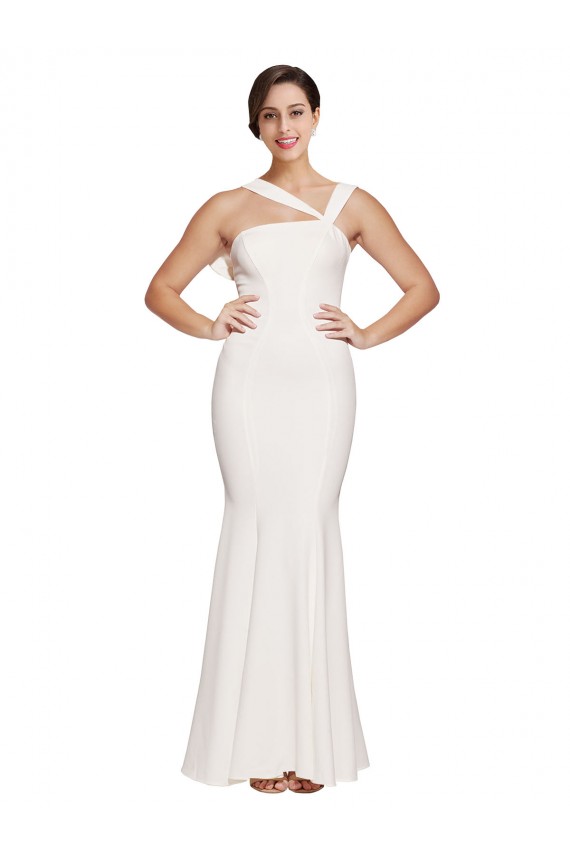 Low Back Ivory Sleeveless Square Neck Sheath Stretch Crepe Formal Evening Gown / Prom Dress / Bridesmaid Dress Worcester