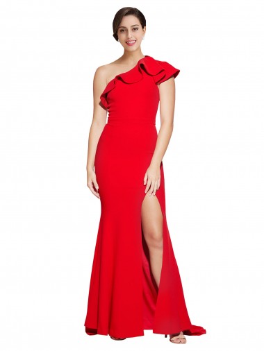 Red Sleeveless One Shoulder Sheath Stretch Crepe Semi Formal Evening Dress / Prom Dress / Bridesmaid Dress Worcester