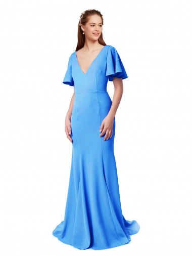 V-Back Short Sleeves V-Neck Mermaid, Sheath Stretch Crepe Prom Dress / Bridesmaid Dress Worcester